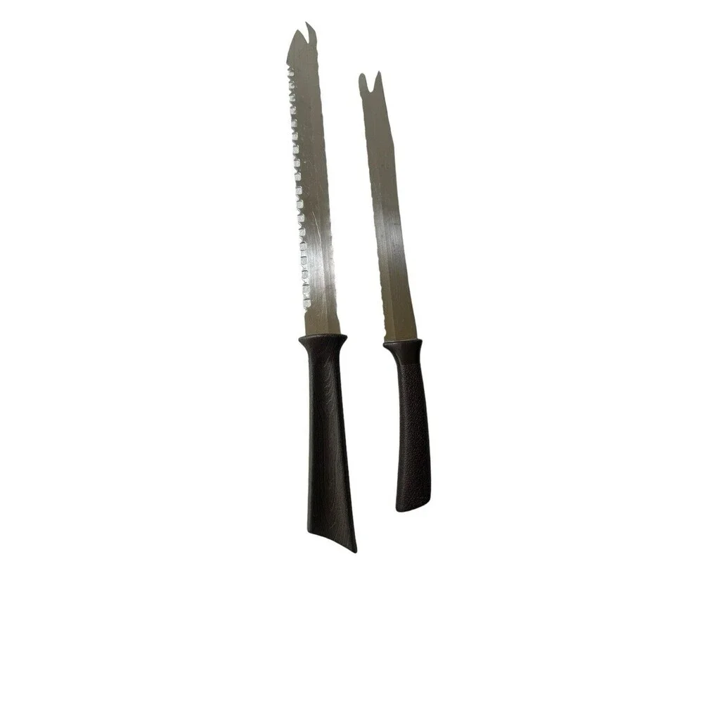 2 Piece Quick Cut Knife Serrated Knife Set Vintage USA Made Brown Composite